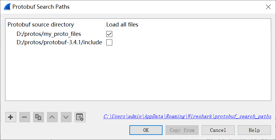 Protobuf-search-paths dialog